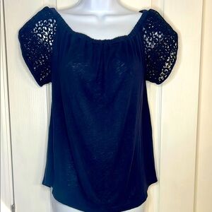 Merona Blue Puff Sleeve Blouse Relaxed Ruffled